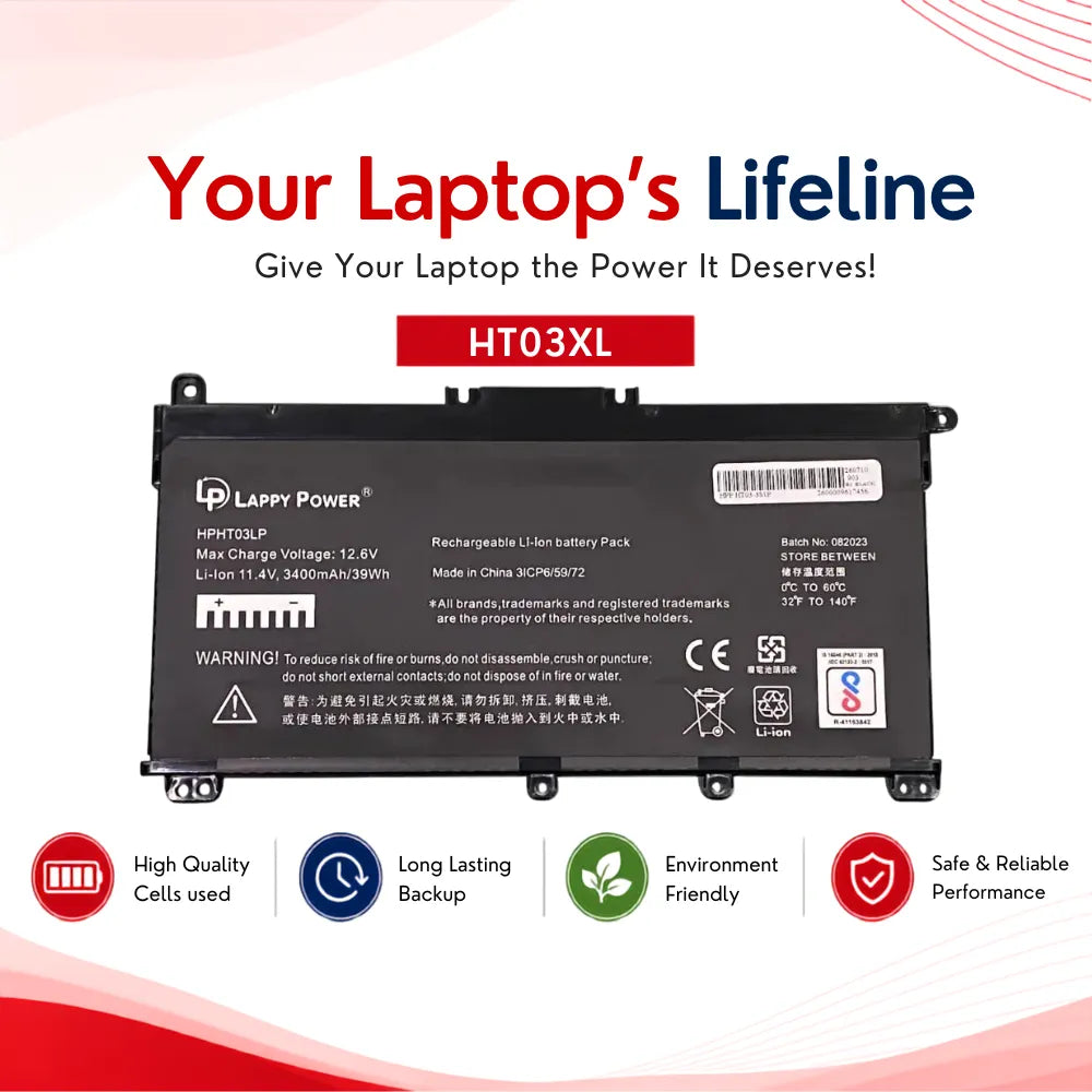 LappyPower Compatible Battery for HP HT03XL - HP Pavilion 17-BY0152UR, 14Q-CS, 15S-FQ4022TU Laptop (3400mAh, 3-Cell)