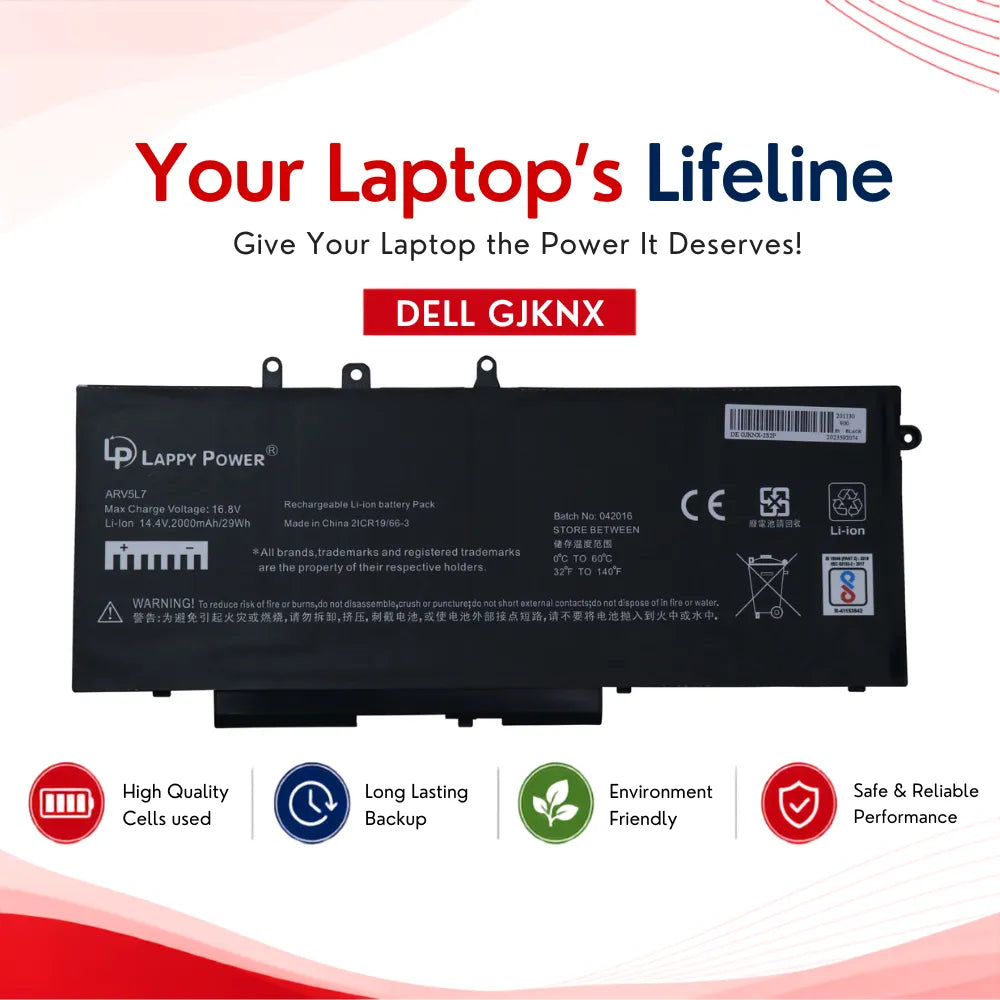 LappyPower Compatible Battery for DELL GJKNX - Dell Latitude E5280, E5480, E5580 Laptops (5800mAh, 4-Cell)