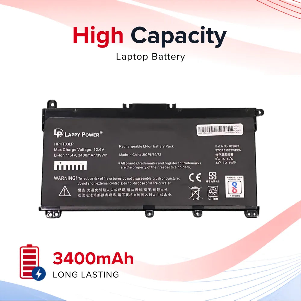 LappyPower Compatible Battery for HP HT03XL - HP Pavilion 17-BY0152UR, 14Q-CS, 15S-FQ4022TU Laptop (3400mAh, 3-Cell)