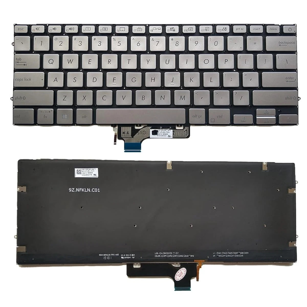 LappyPower Laptop Keyboard for Asus ZenBook 14 UX431 UX431F UX431U Silver with Backlit