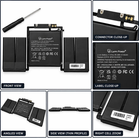 LappyPower Compatible Battery for Apple A1706, A1819 - Apple MacBook Pro 13" A1706 Late 2016, Mid 2017 Models (4314mAh, 4-Cell)