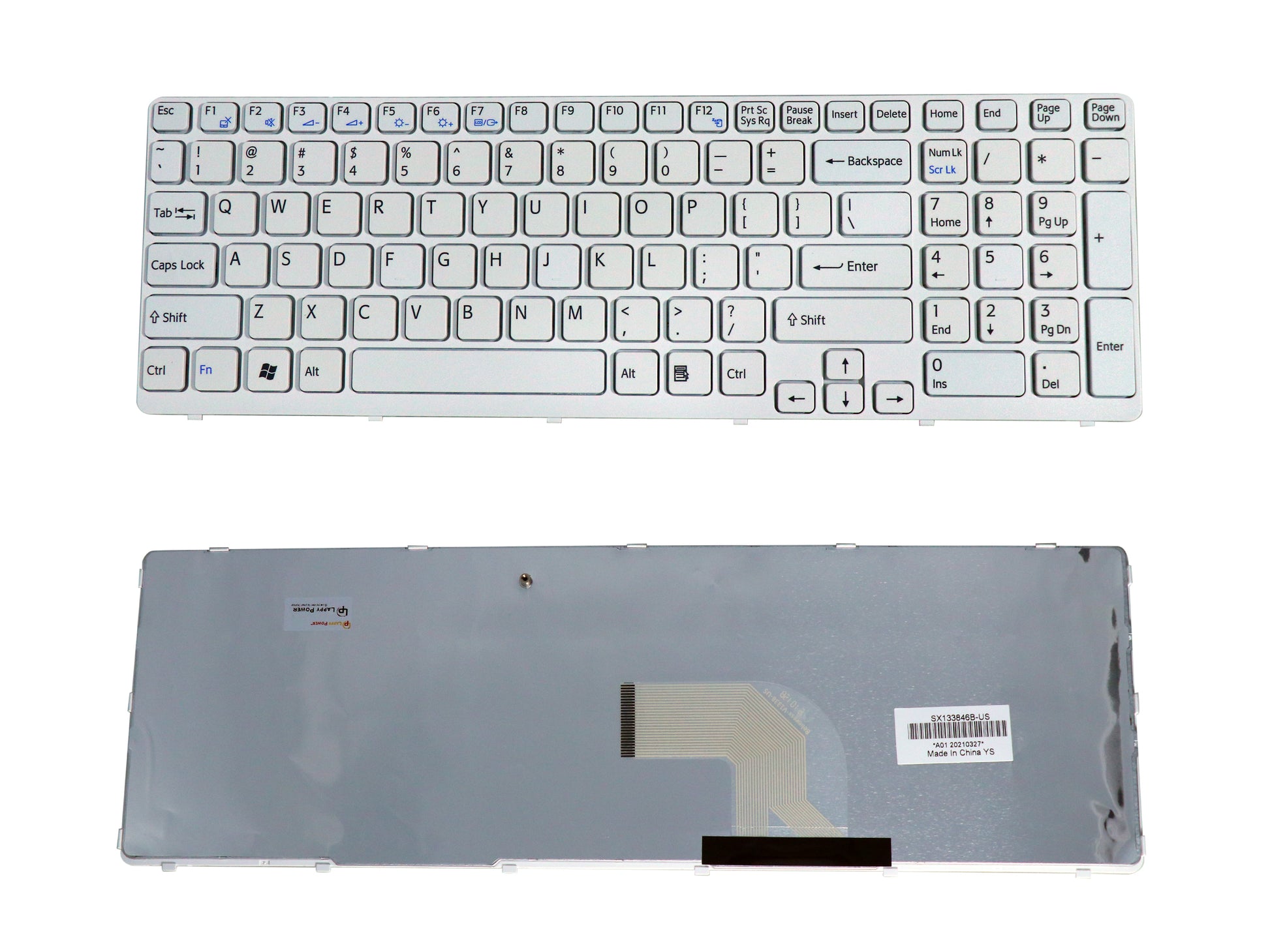 Laptop Keyboard compatible for SONY SVE15 WHITE