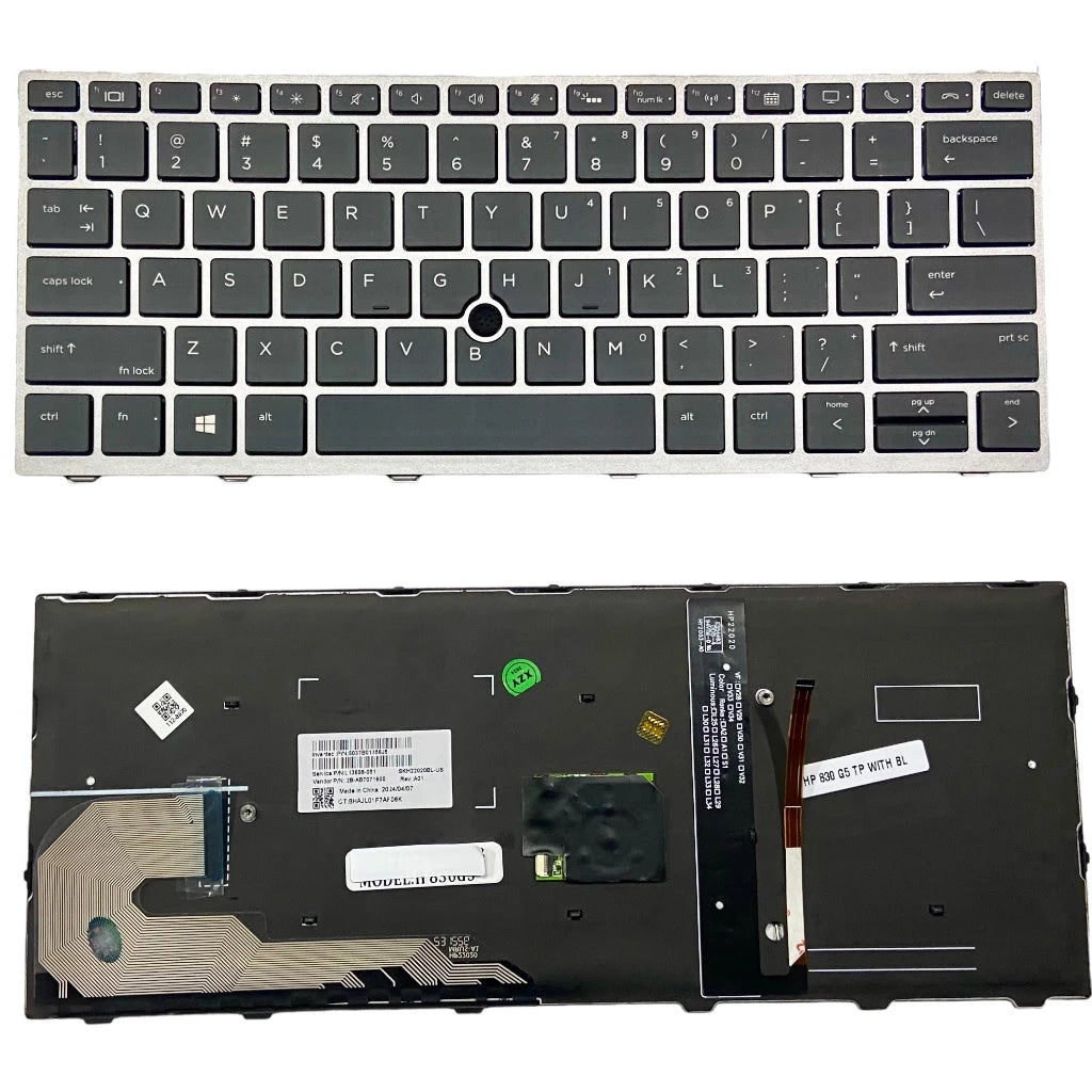LappyPower Laptop Keyboard compatible for HP Elitebook 830 G5 Silver Frame with Mouse Pointer & Backlight