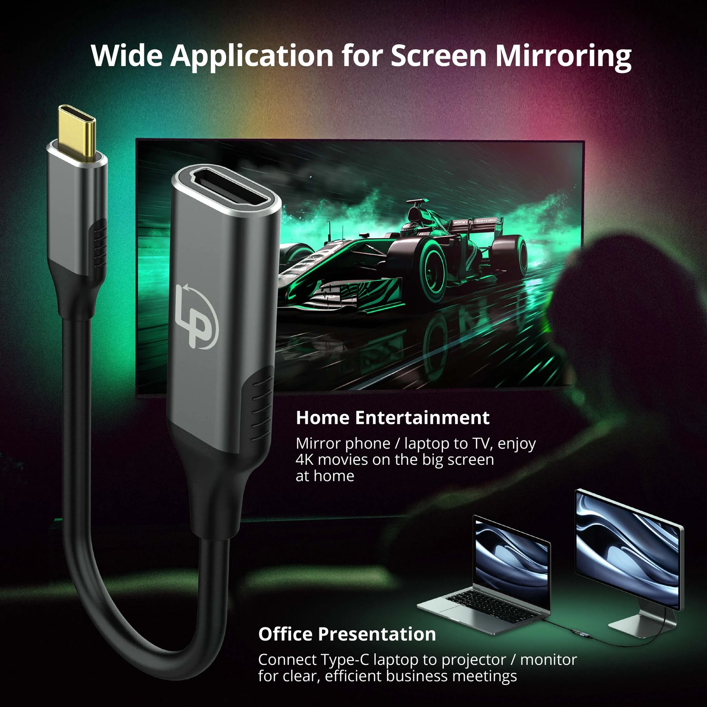 LappyPower USB-C Male to HDMI Female 4K @ 60Hz Adapter Cable (0.2m)