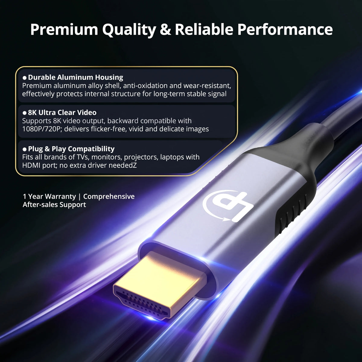 LappyPower Premium 8K HDMI Male to Male Cable (2m, TPU Cover & Aluminum Shell)