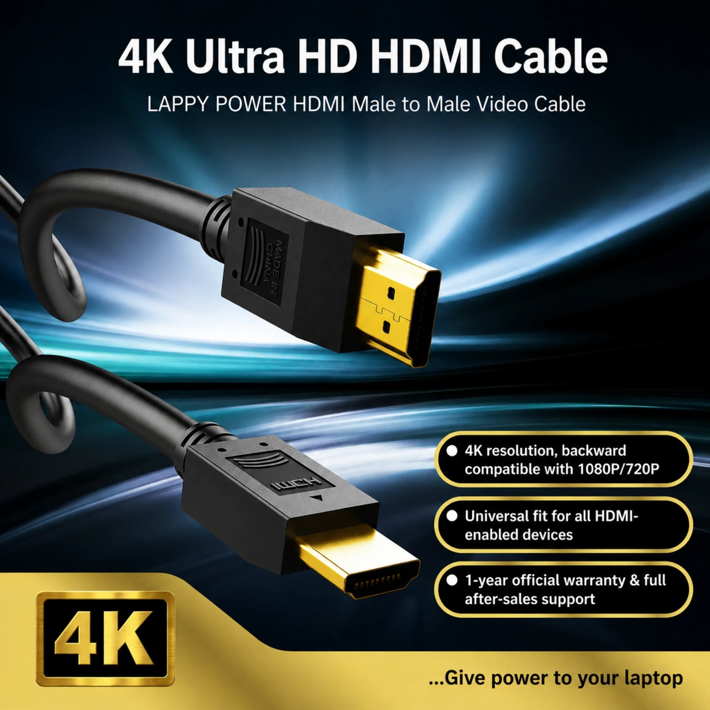 LappyPower Premium 4K Male HDMI to HDMI Cable (1.8m)
