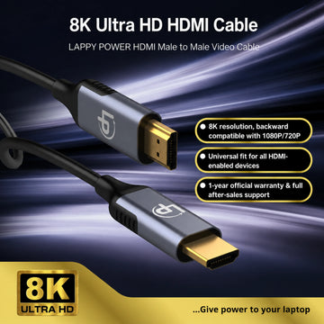 LappyPower Premium 8K HDMI Male to Male Cable (2m, TPU Cover & Aluminum Shell)