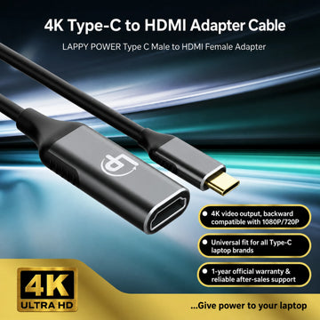 LappyPower Premium 4K USB-C Male to HDMI Female Adapter Cable (0.2m)